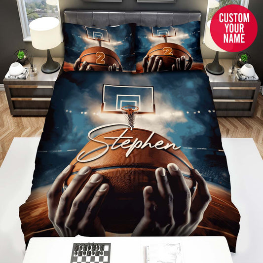BlueJose Personalized Basketball Player Hold The Ball Custom Name Duvet Cover Bedding Set