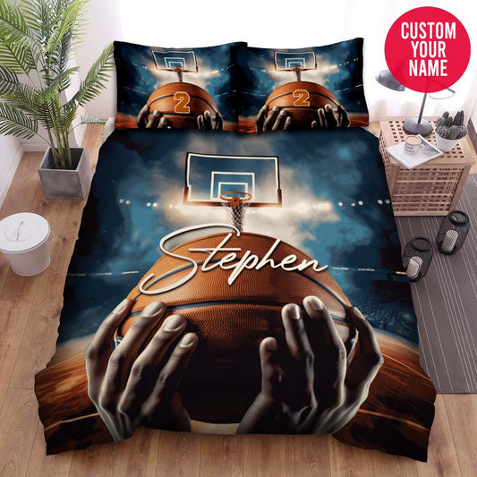 BlueJose Personalized Basketball Player Hold The Ball Custom Name Duvet Cover Bedding Set