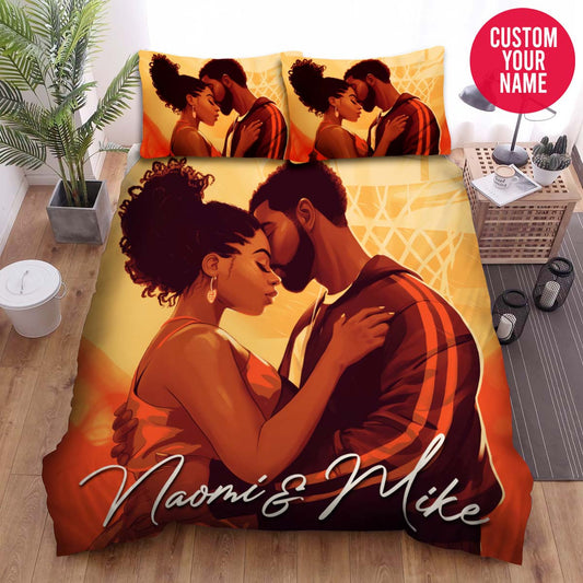 BlueJose Personalized Basketball Black Couple Custom Name Duvet Cover Bedding Set