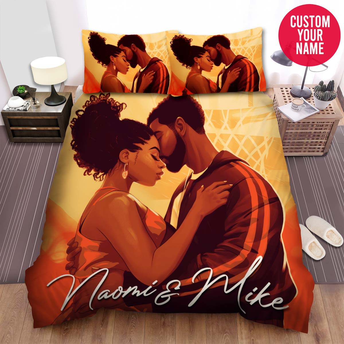 BlueJose Personalized Basketball Black Couple Custom Name Duvet Cover Bedding Set