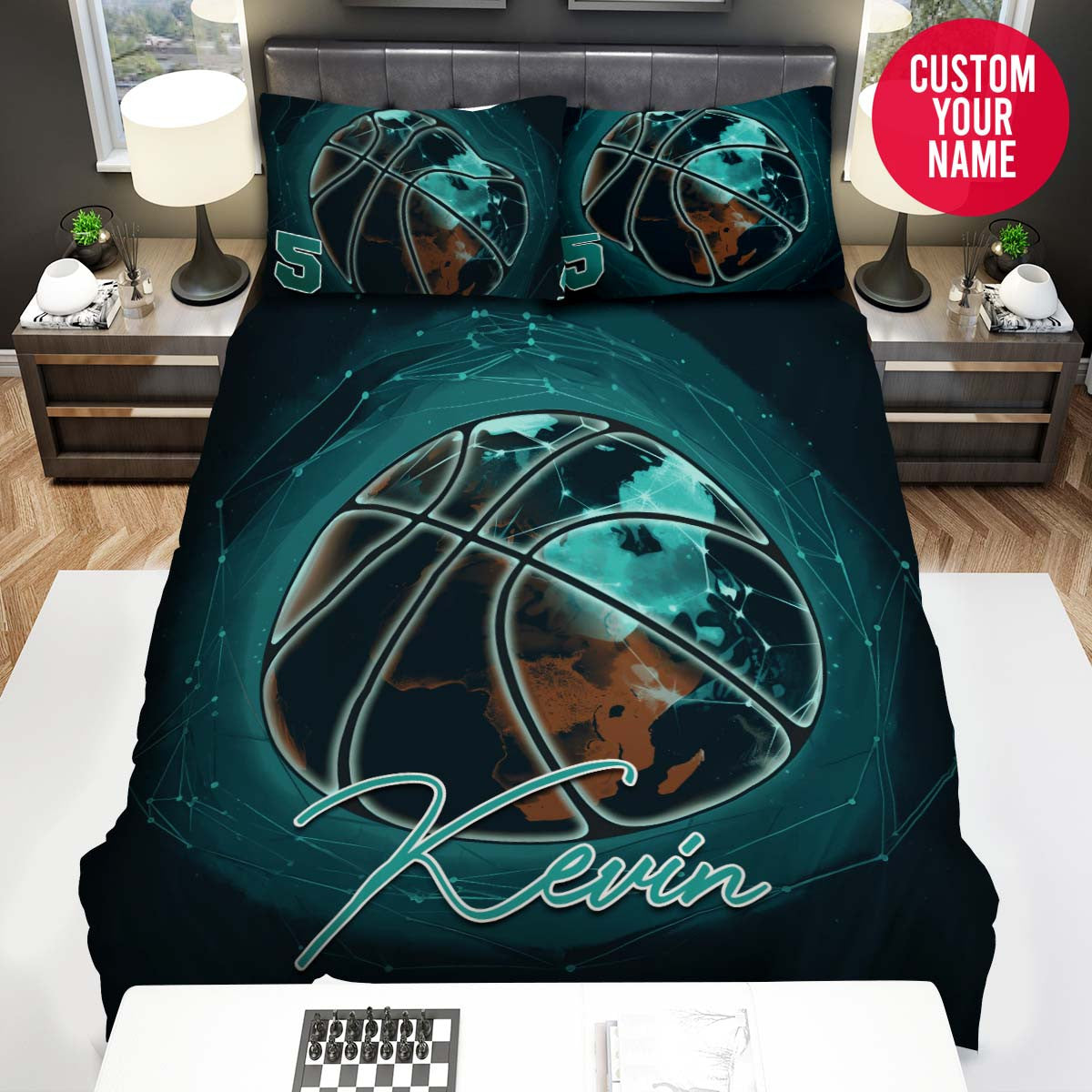 BlueJose Personalized Basketball Green Earth Galaxy Custom Name Duvet Cover Bedding Set
