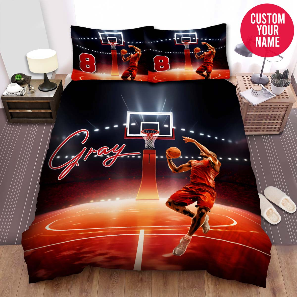 BlueJose Personalized Basketball Court And Player Custom Name Duvet Cover Bedding Set