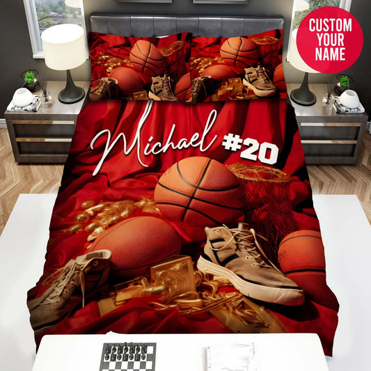 BlueJose Personalized Basketball Ball And Shoe Custom Name Duvet Cover Bedding Set