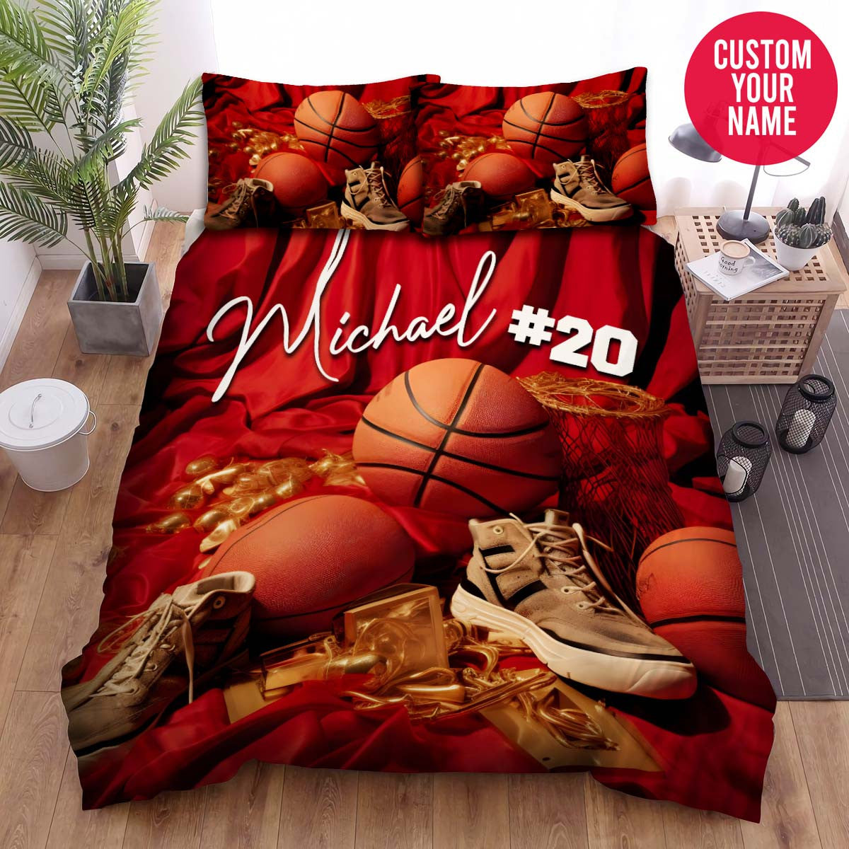 BlueJose Personalized Basketball Ball And Shoe Custom Name Duvet Cover Bedding Set