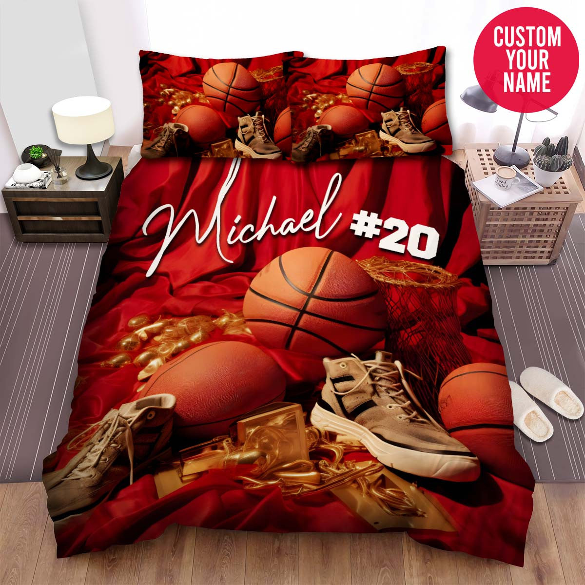 BlueJose Personalized Basketball Ball And Shoe Custom Name Duvet Cover Bedding Set