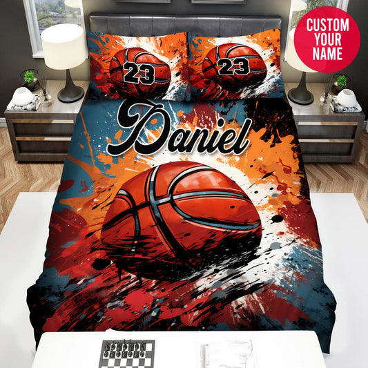BlueJose Personalized Basketball Ball Colourful Background Custom Name Duvet Cover Bedding Set