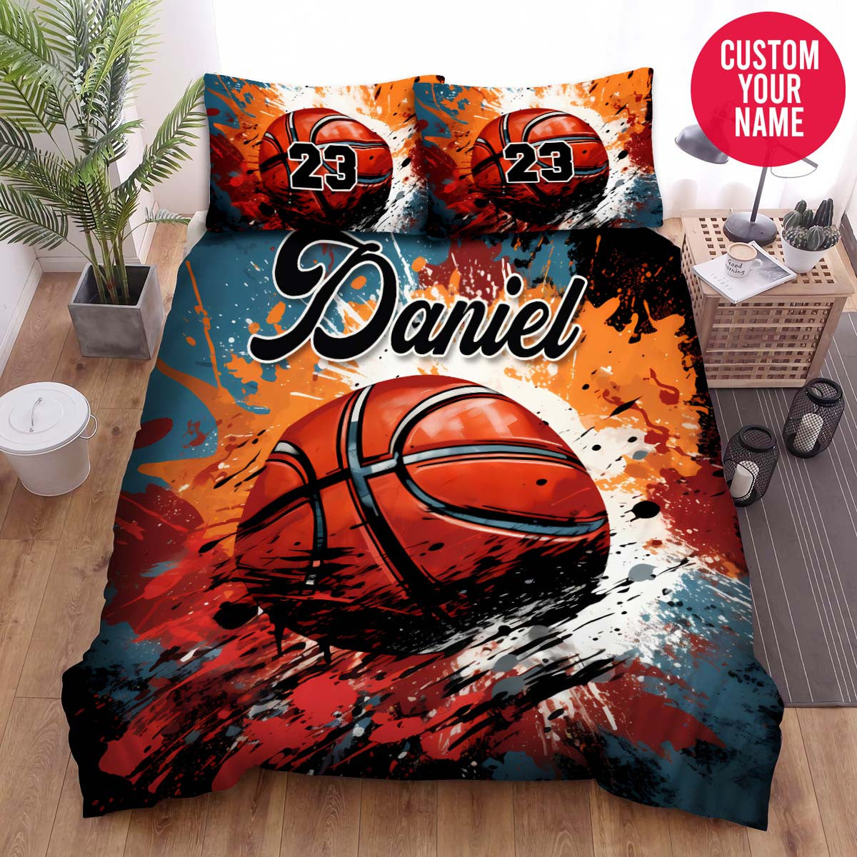 BlueJose Personalized Basketball Ball Colourful Background Custom Name Duvet Cover Bedding Set