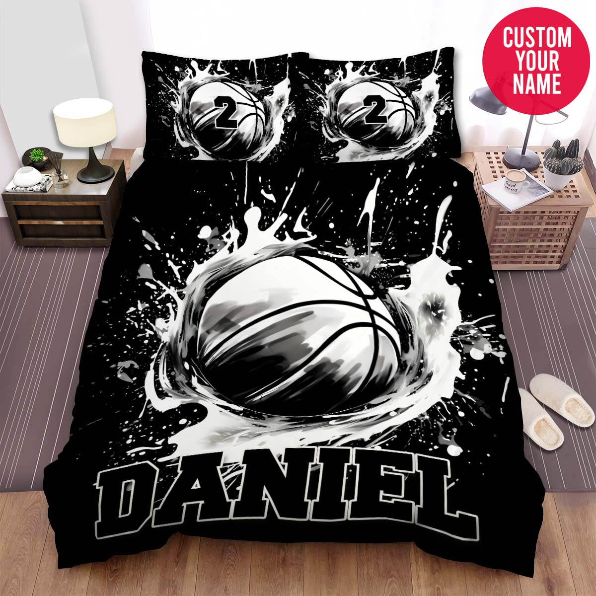BlueJose Personalized Basketball Ball Graffiti Black And White Duvet Cover Bedding Set