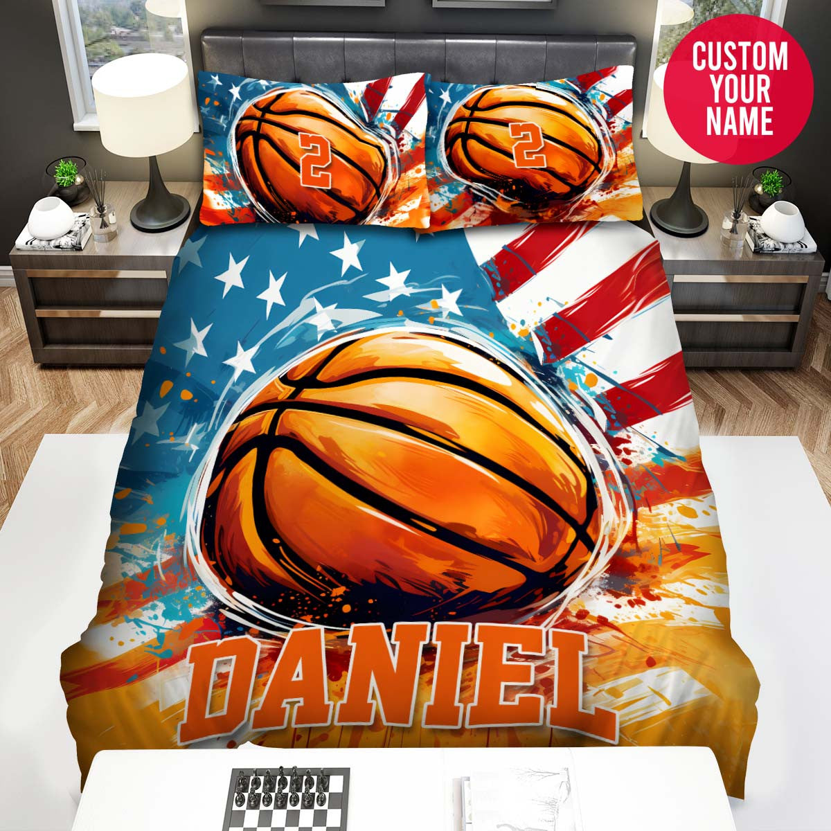 BlueJose Personalized Basketball Ball Drawing Custom Name Duvet Cover Bedding Set