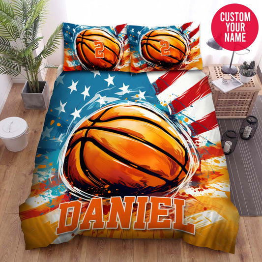 BlueJose Personalized Basketball Ball Drawing Custom Name Duvet Cover Bedding Set