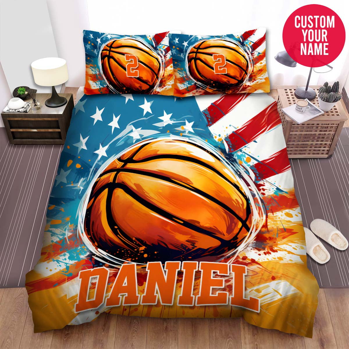 BlueJose Personalized Basketball Ball Drawing Custom Name Duvet Cover Bedding Set
