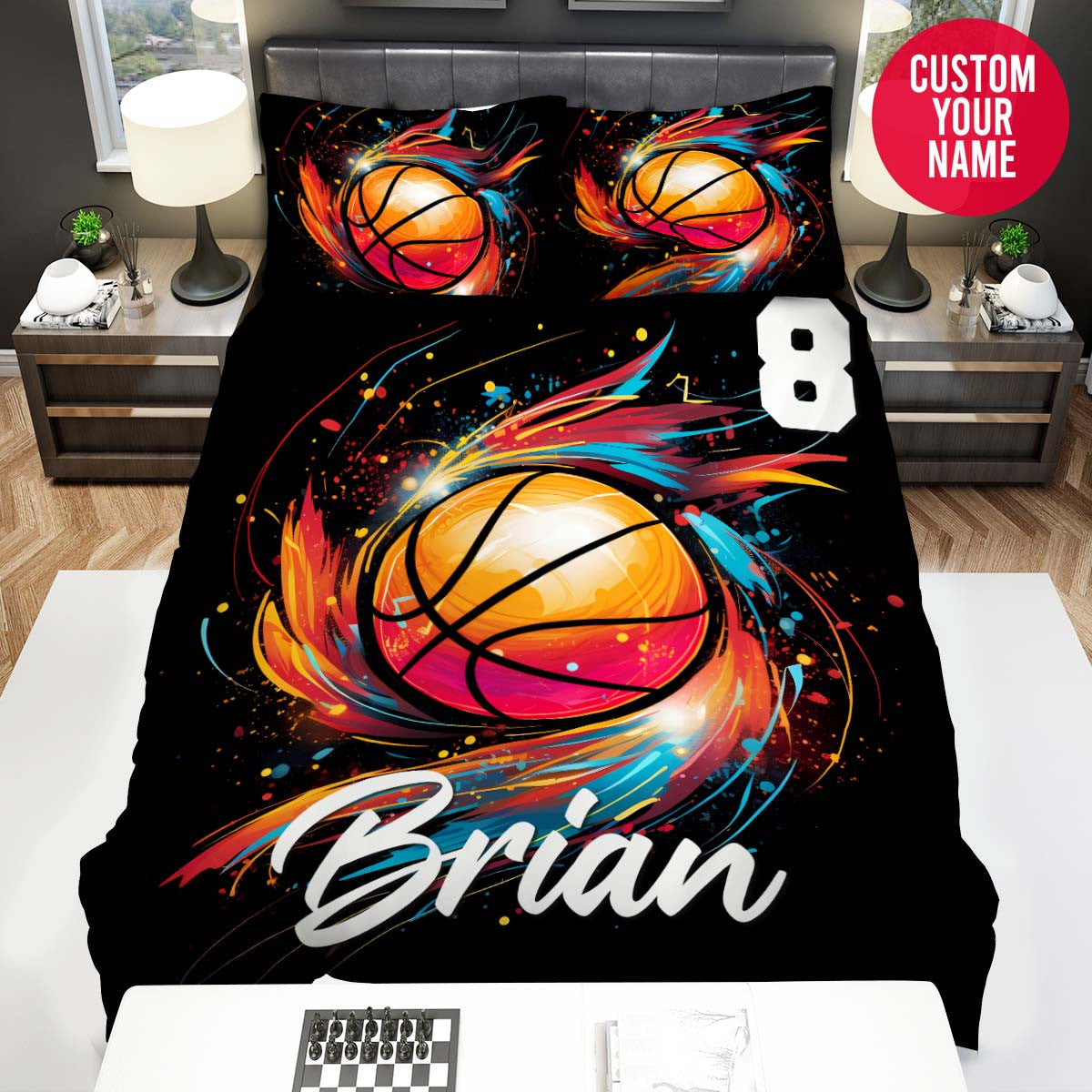 BlueJose Personalized Basketball Ball Colourful Shine Custom Name Duvet Cover Bedding Set