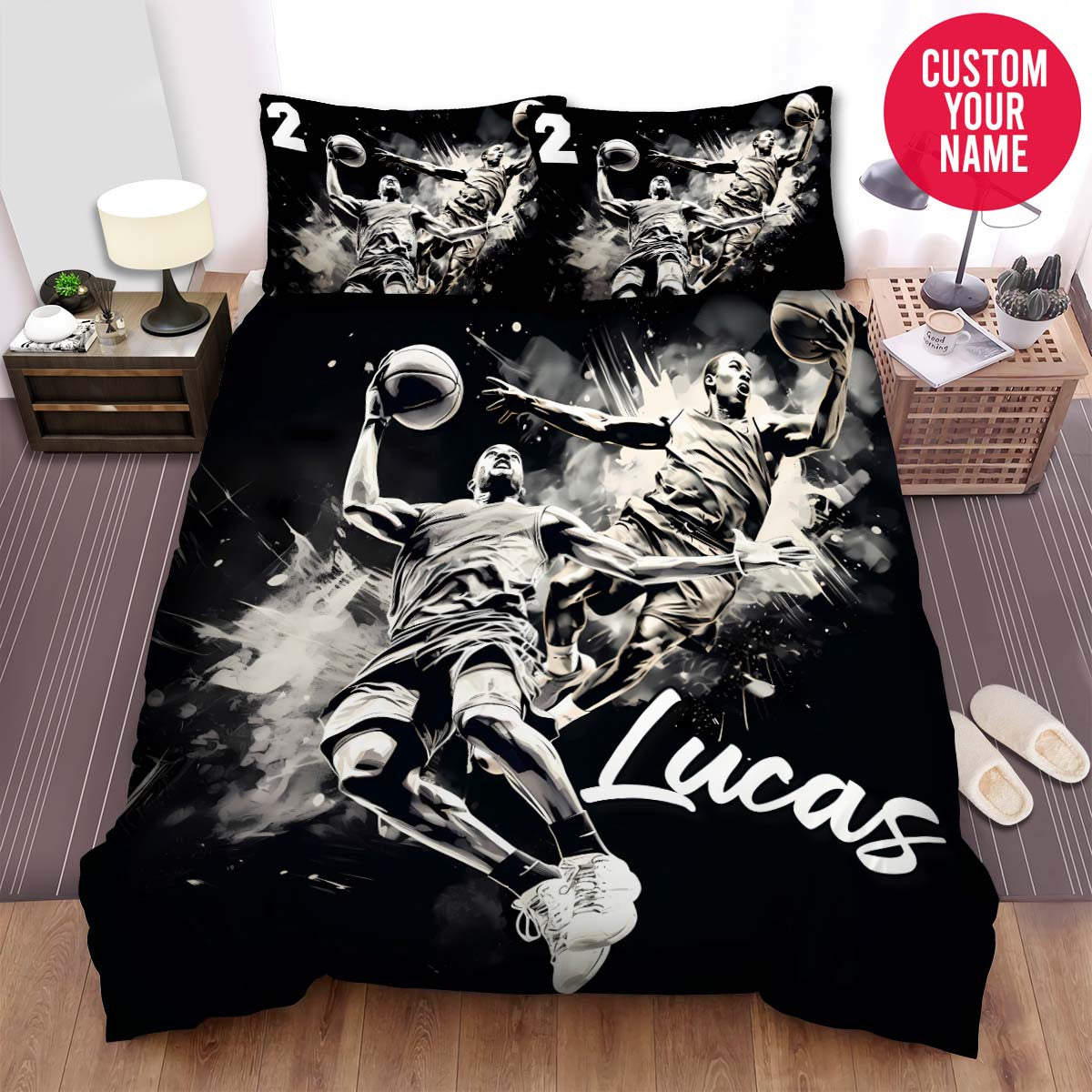 BlueJose Personalized Basketball Player Slam Dunk Artwork Duvet Cover Bedding Set