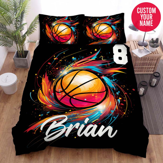 BlueJose Personalized Basketball Ball Colourful Shine Custom Name Duvet Cover Bedding Set