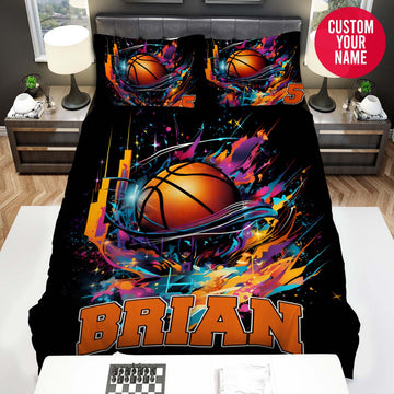 BlueJose Personalized Basketball Ball Colourful Abstract Custom Name Duvet Cover Bedding Set