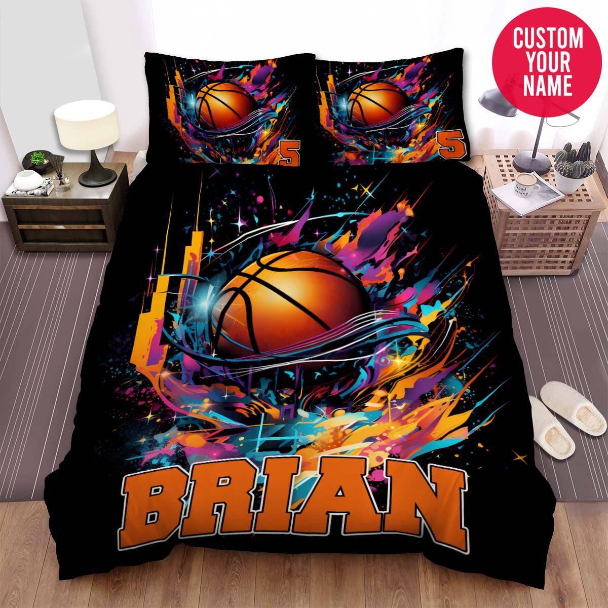BlueJose Personalized Basketball Ball Colourful Abstract Custom Name Duvet Cover Bedding Set