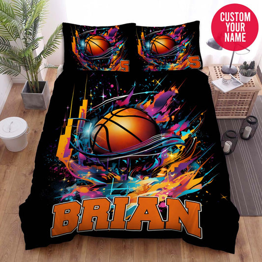 BlueJose Personalized Basketball Ball Colourful Abstract Custom Name Duvet Cover Bedding Set
