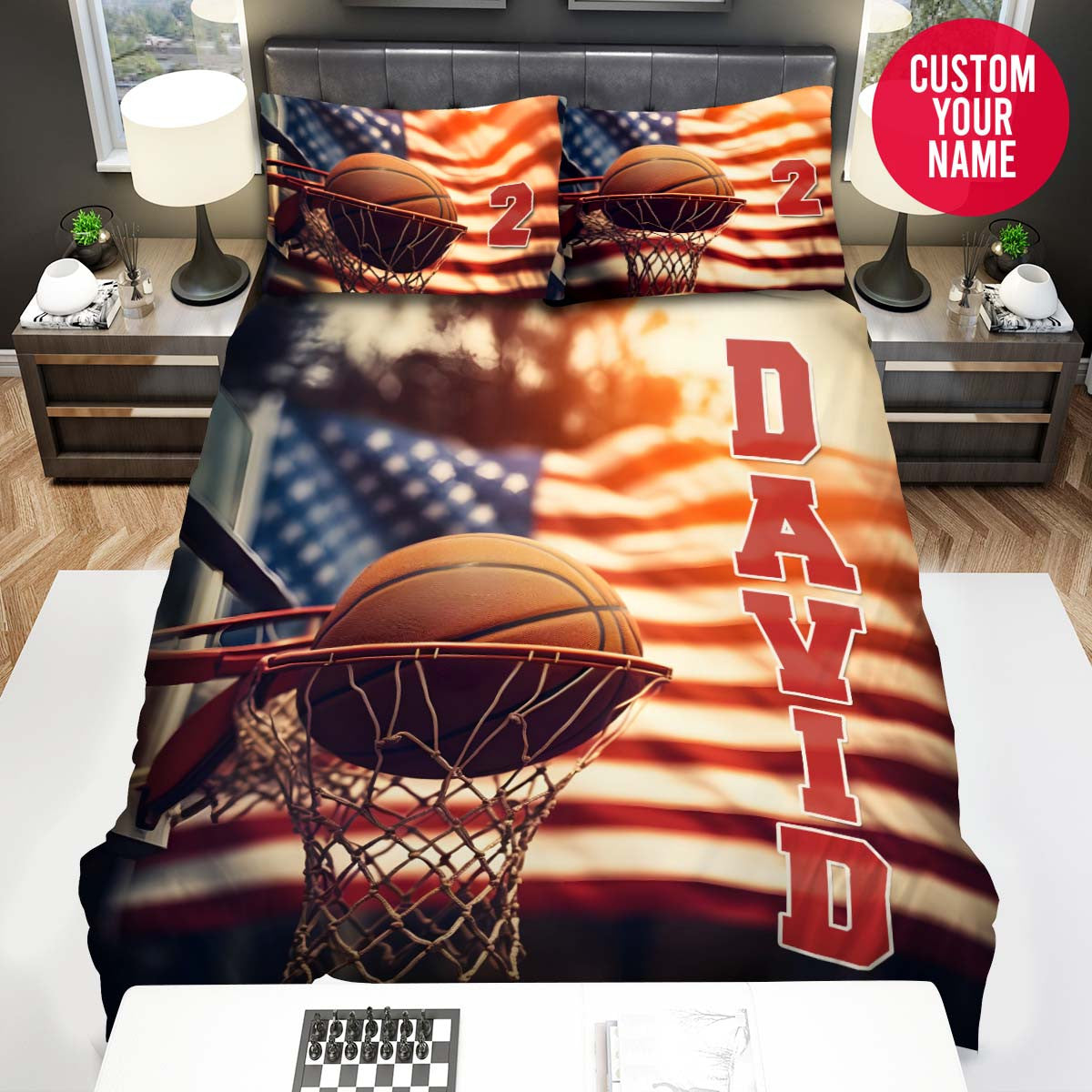 BlueJose Personalized Basketball Ball Score On Court Outside Custom Name Duvet Cover Bedding Set