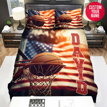 BlueJose Personalized Basketball Ball Score On Court Outside Custom Name Duvet Cover Bedding Set