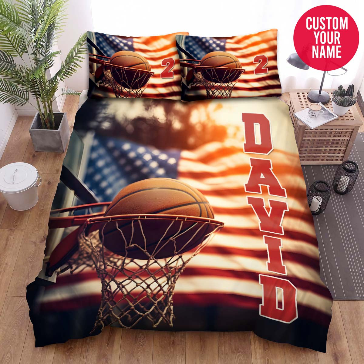 BlueJose Personalized Basketball Ball Score On Court Outside Custom Name Duvet Cover Bedding Set