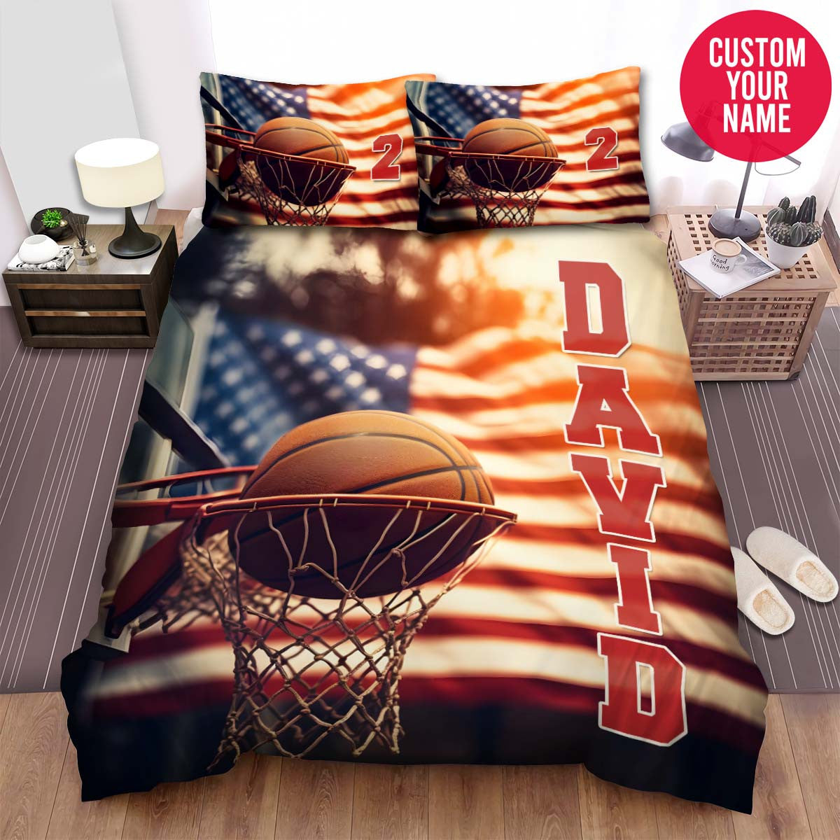 BlueJose Personalized Basketball Ball Score On Court Outside Custom Name Duvet Cover Bedding Set