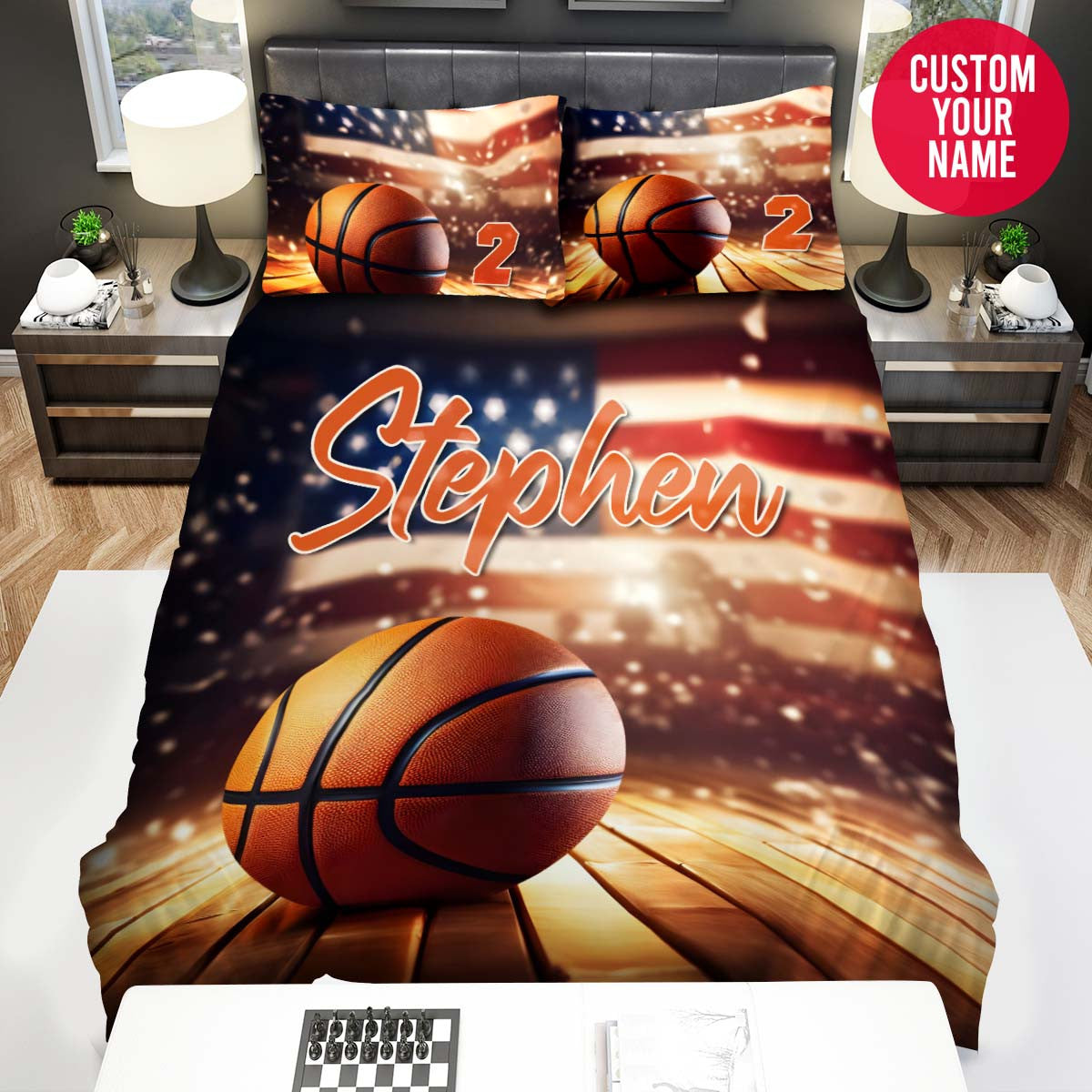 BlueJose Personalized Basketball Magic With American Flag Custom Name Duvet Cover Bedding Set