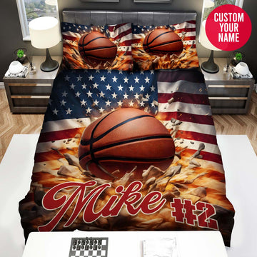 BlueJose Personalized Basketball And American Flag For Baseball Lovers Duvet Cover Bedding Set