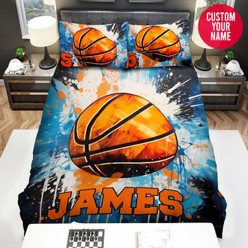 BlueJose Personalized Basketball Ball Illustration Custom Name Duvet Cover Bedding Set