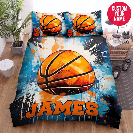 BlueJose Personalized Basketball Ball Illustration Custom Name Duvet Cover Bedding Set