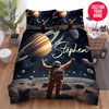 BlueJose Personalized Space Astronaut Playing Basketball With Galaxy Planet Duvet Cover Bedding Set