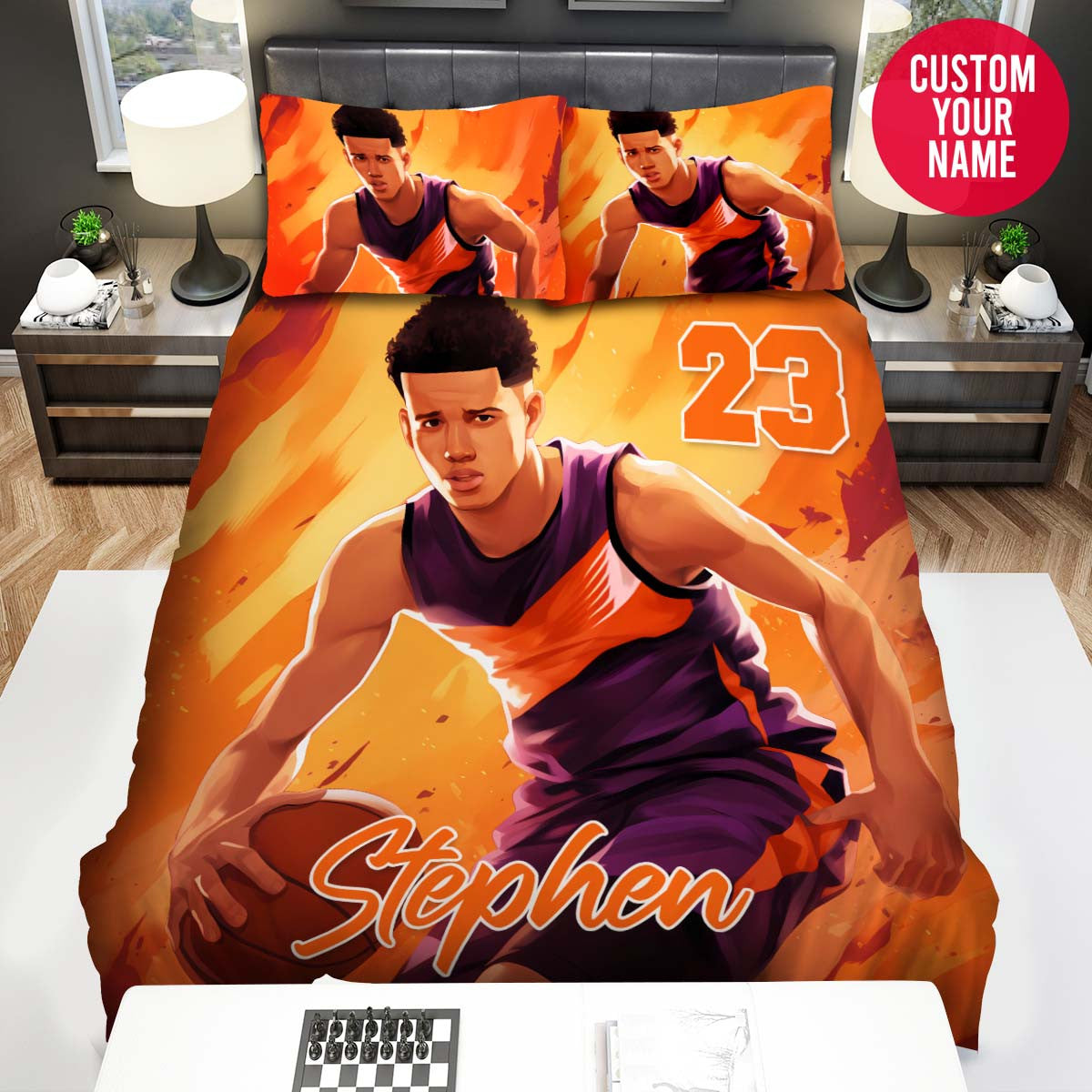 BlueJose Personalized Black Boy Love Basketball Custom Name Duvet Cover Bedding Set