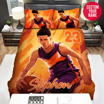 BlueJose Personalized Black Boy Love Basketball Custom Name Duvet Cover Bedding Set