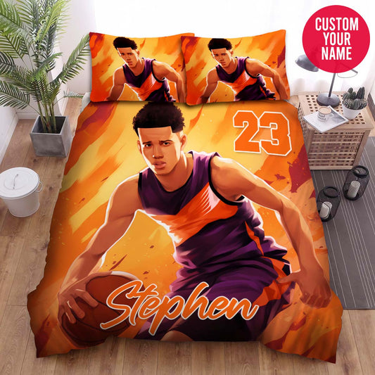 BlueJose Personalized Black Boy Love Basketball Custom Name Duvet Cover Bedding Set