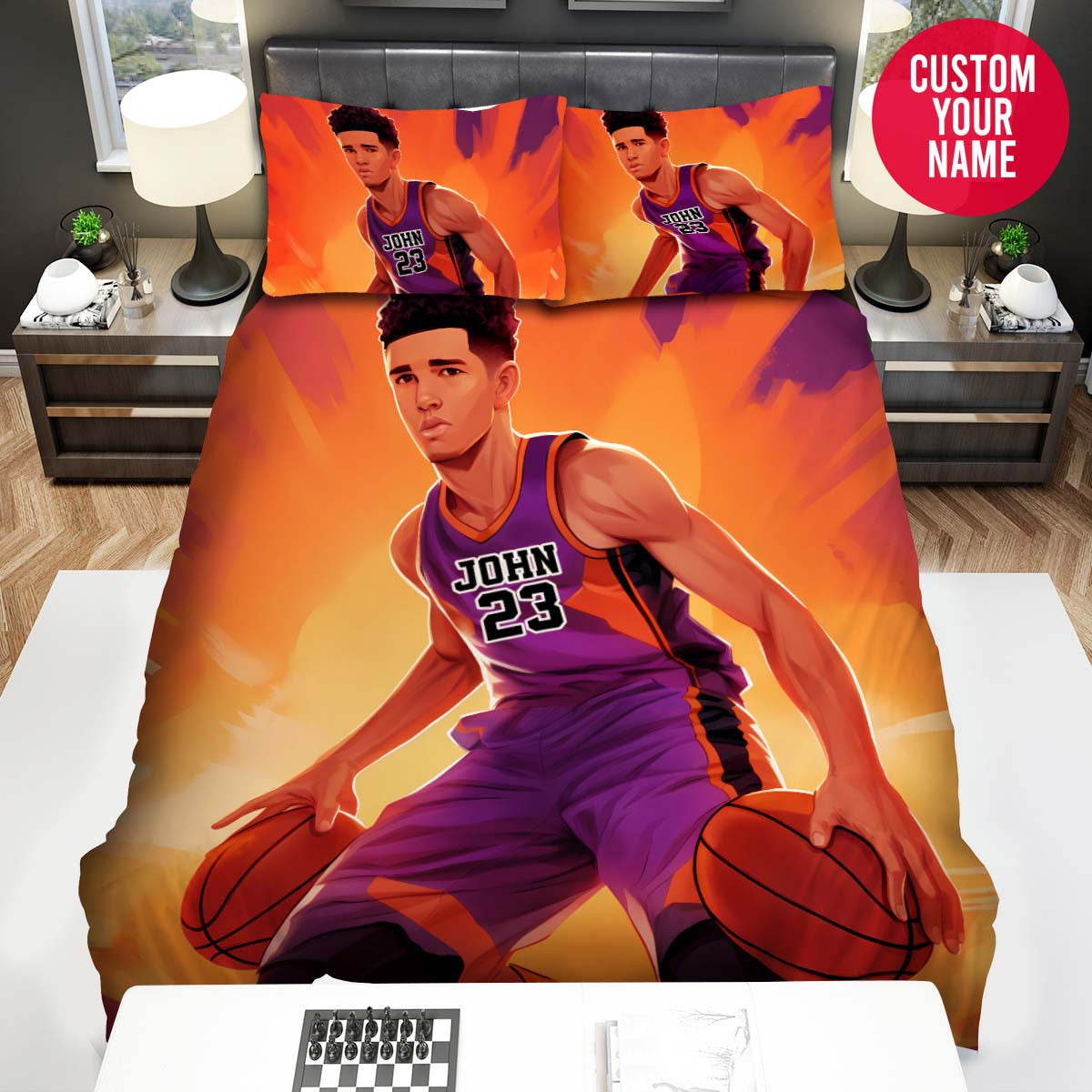 BlueJose Personalized Black Boy With Basketball Balls Custom Name Duvet Cover Bedding Set