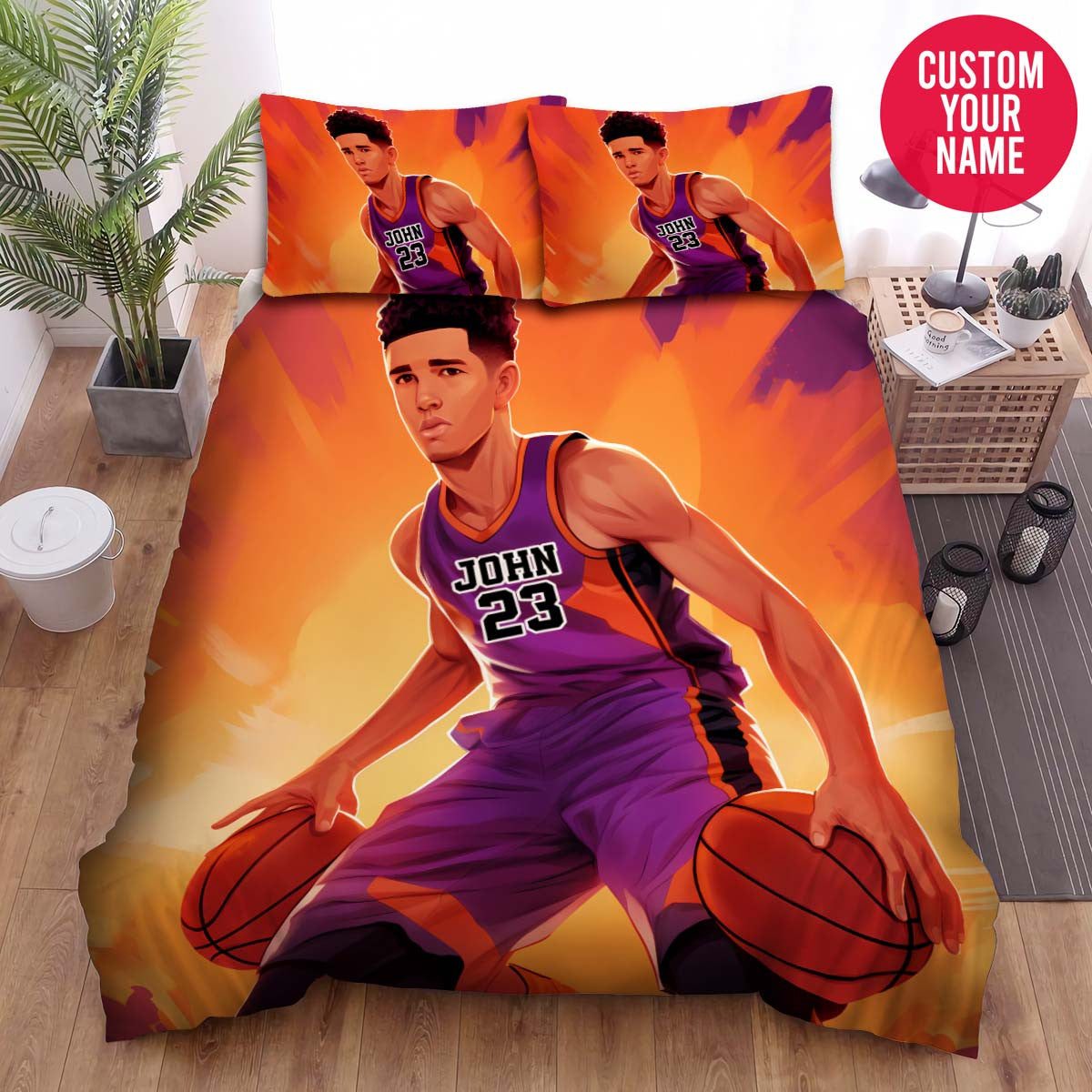 BlueJose Personalized Black Boy With Basketball Balls Custom Name Duvet Cover Bedding Set