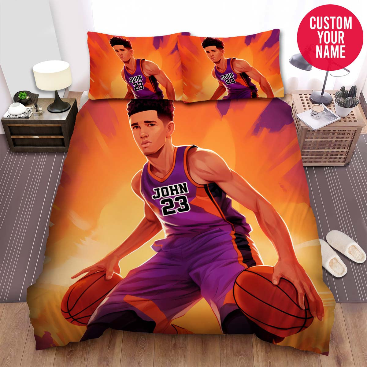 BlueJose Personalized Black Boy With Basketball Balls Custom Name Duvet Cover Bedding Set