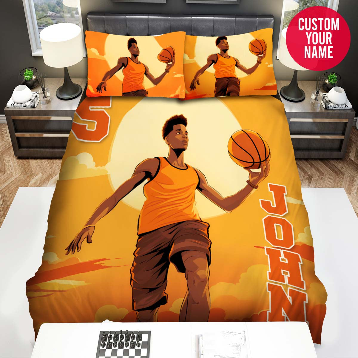 BlueJose Personalized Basketball Player Artwork Custom Name Duvet Cover Bedding Set