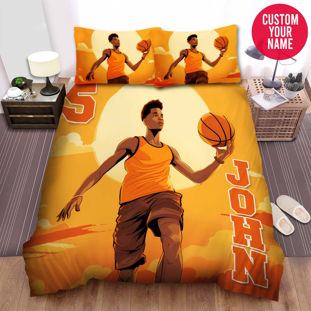 BlueJose Personalized Basketball Player Artwork Custom Name Duvet Cover Bedding Set
