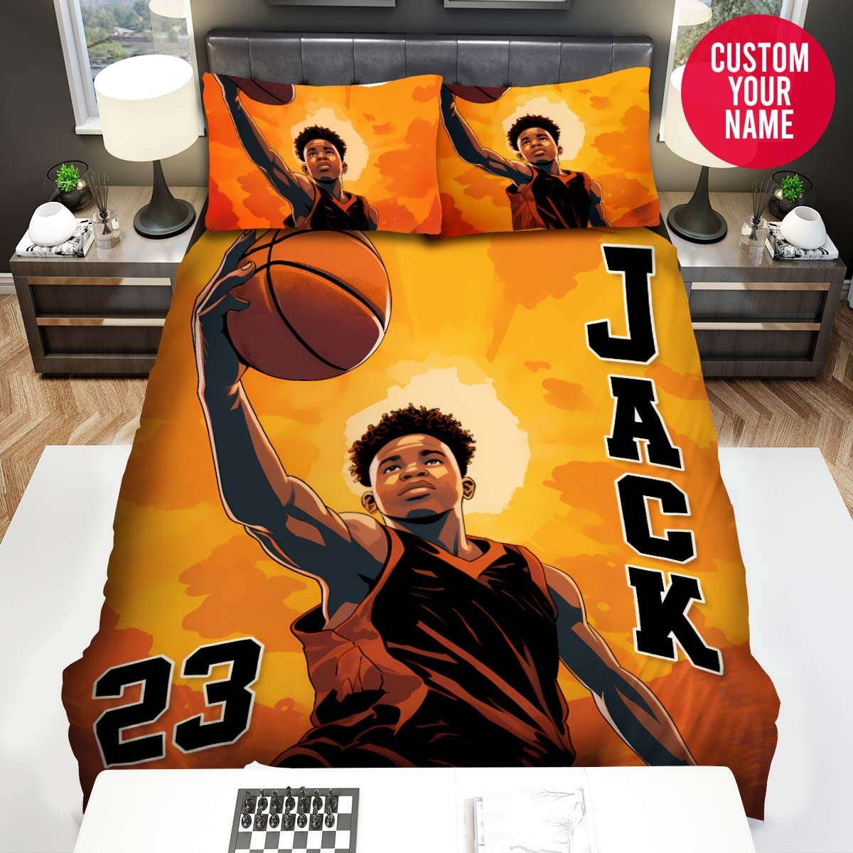 BlueJose Personalized Black Boy For Basketball Lovers Custom Name Duvet Cover Bedding Set