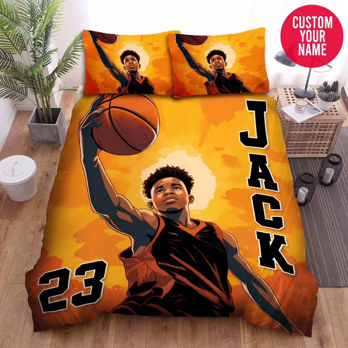 BlueJose Personalized Black Boy For Basketball Lovers Custom Name Duvet Cover Bedding Set