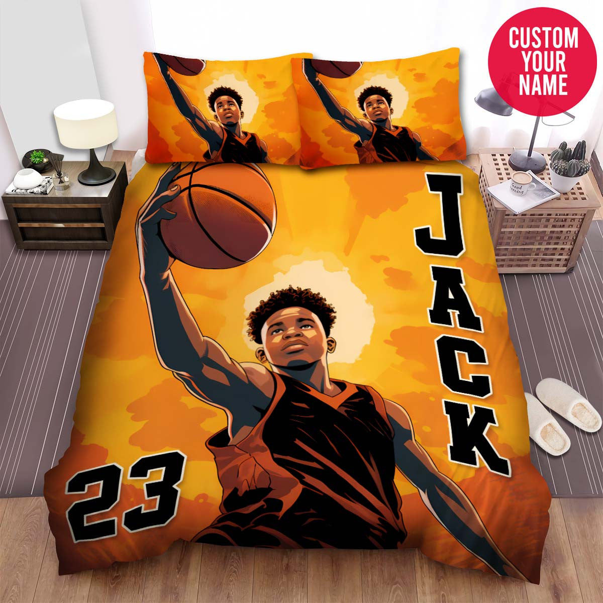 BlueJose Personalized Black Boy For Basketball Lovers Custom Name Duvet Cover Bedding Set
