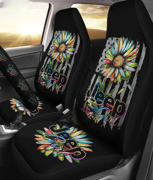 BlueJose Jeep Girl Daisy Painting Flag Automotive Car Seat Cover