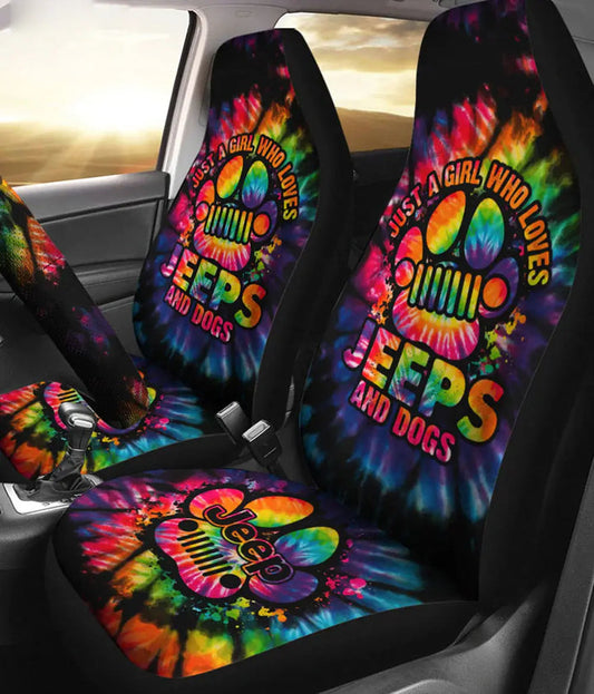 BlueJose Jeep Dog Paw Colorful Tie Dye Car Seat Cover