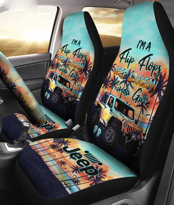 BlueJose Flip Flops Jeep Ocean Kinda Girl Beach Painting Automotive Car Seat Cover