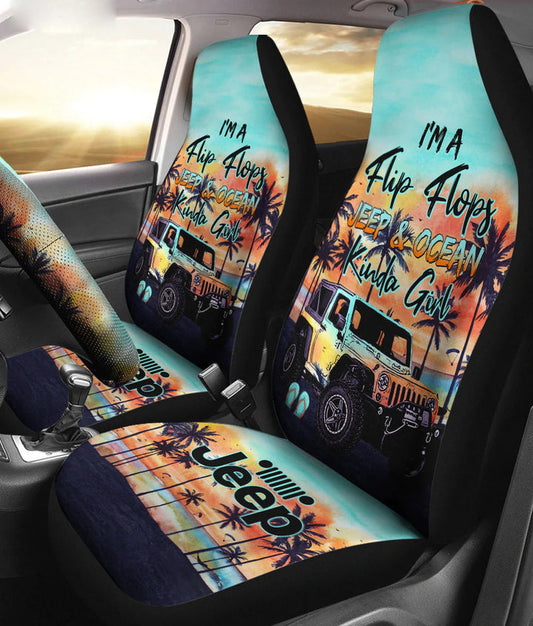BlueJose Flip Flops Jeep Ocean Kinda Girl Beach Painting Automotive Car Seat Cover