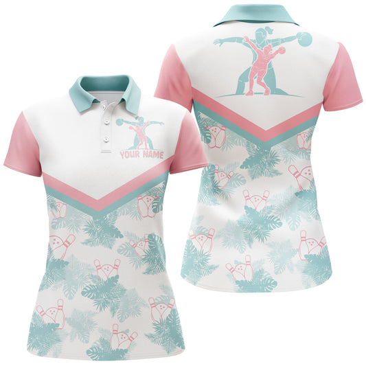 BlueJoses Bowling Tropical Pattern Premium Customized Name 3D Shirt For Women