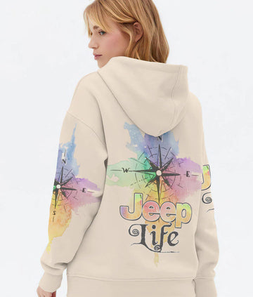 BlueJose Jeep Life Watercolor Compass Hoodie