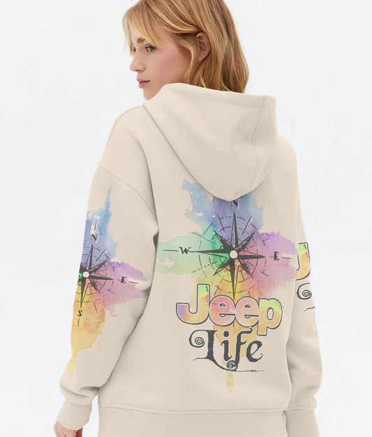 BlueJose Jeep Life Watercolor Compass Hoodie
