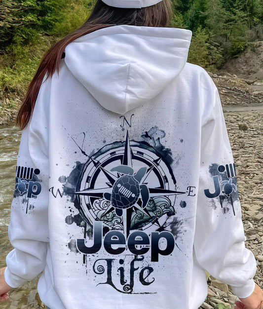 BlueJose Jeep Life Compass Sketch Turtle Hoodie