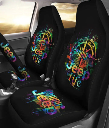 BlueJose Jeep Life Compass Beach Tie Dye Car Seat Cover